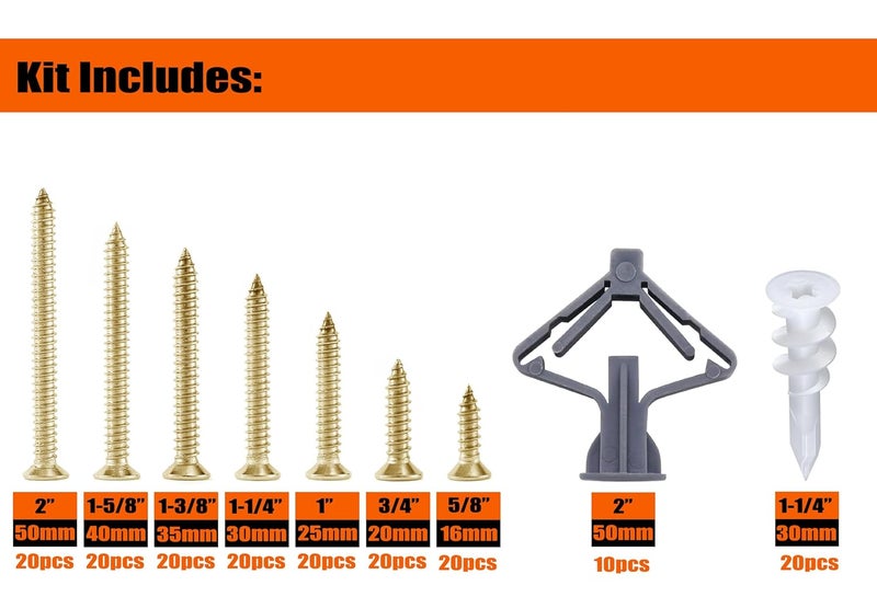 SUNEKE Drywall Anchors & Screws Assortment Kit 170PCS, 30 Plastic Wall Anchors & 140 6# Zinc Philips Flat Head Screws with Organizer Box & 1 Phillips PH2#2 Long Bit - Image 2